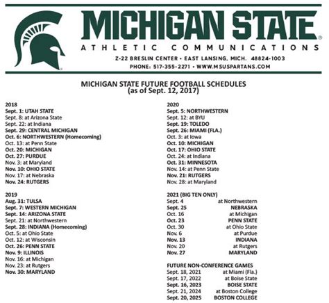 michigan state university football schedule|michigan state men's football schedule.